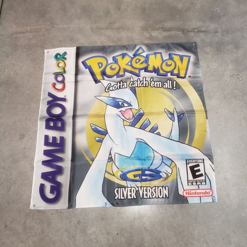 Pokemon Silver Version Gameboy Color Custom Wall Flag Banner Tapestry 3 x 3 Ft